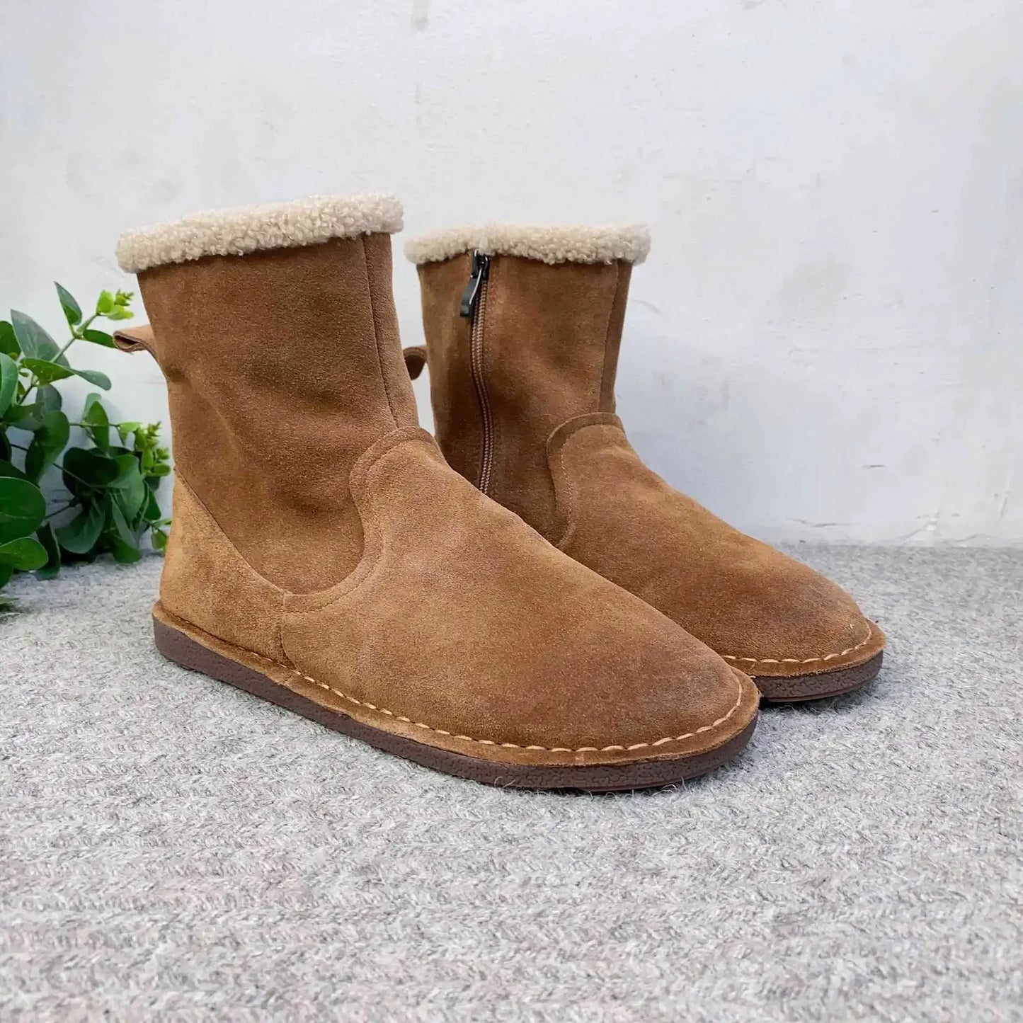 Careaymade-Genuine cow leather Snow cotton round head flats woolen short boots plush warm snow boots Oversized shoes size 35-43