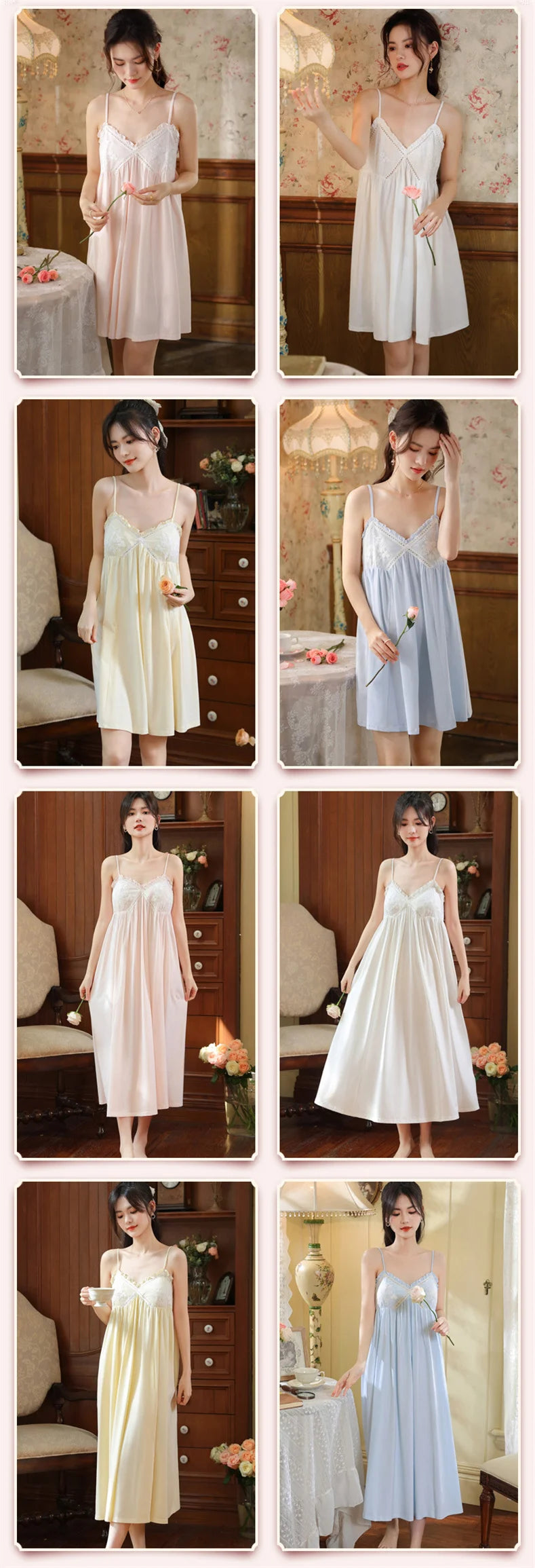 Summer New Sweet Palace Embroidered Lace Knitted Cotton Small Sexy Sling Lace Nightdress Princess Pajamas