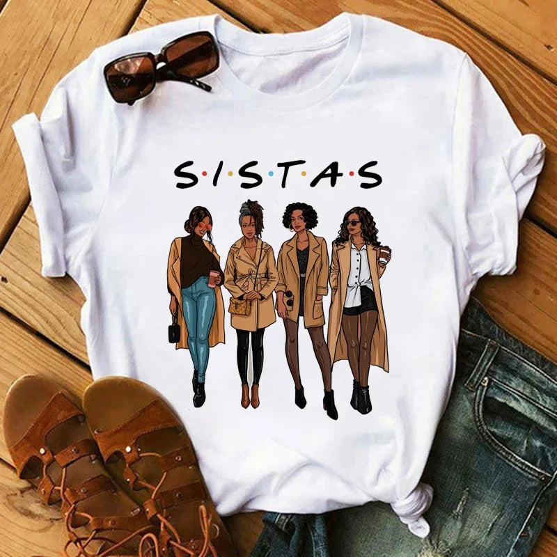 Fashion Print T-shirt Kawaii Melanin T Shirt Women Funny Black African Curly Hair Girl Graphic Tees Aesthetic Tshirt Female