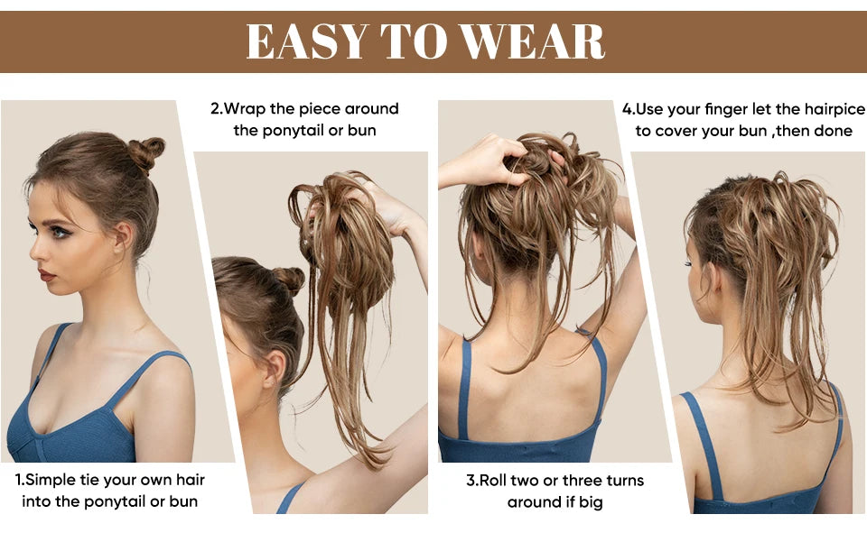 Synthetic Elastic Messy Bun Hairpieces Curly Scrunchie Black Blonde Brown Chignon Band Updo Donut For Women Natural Fake Hair