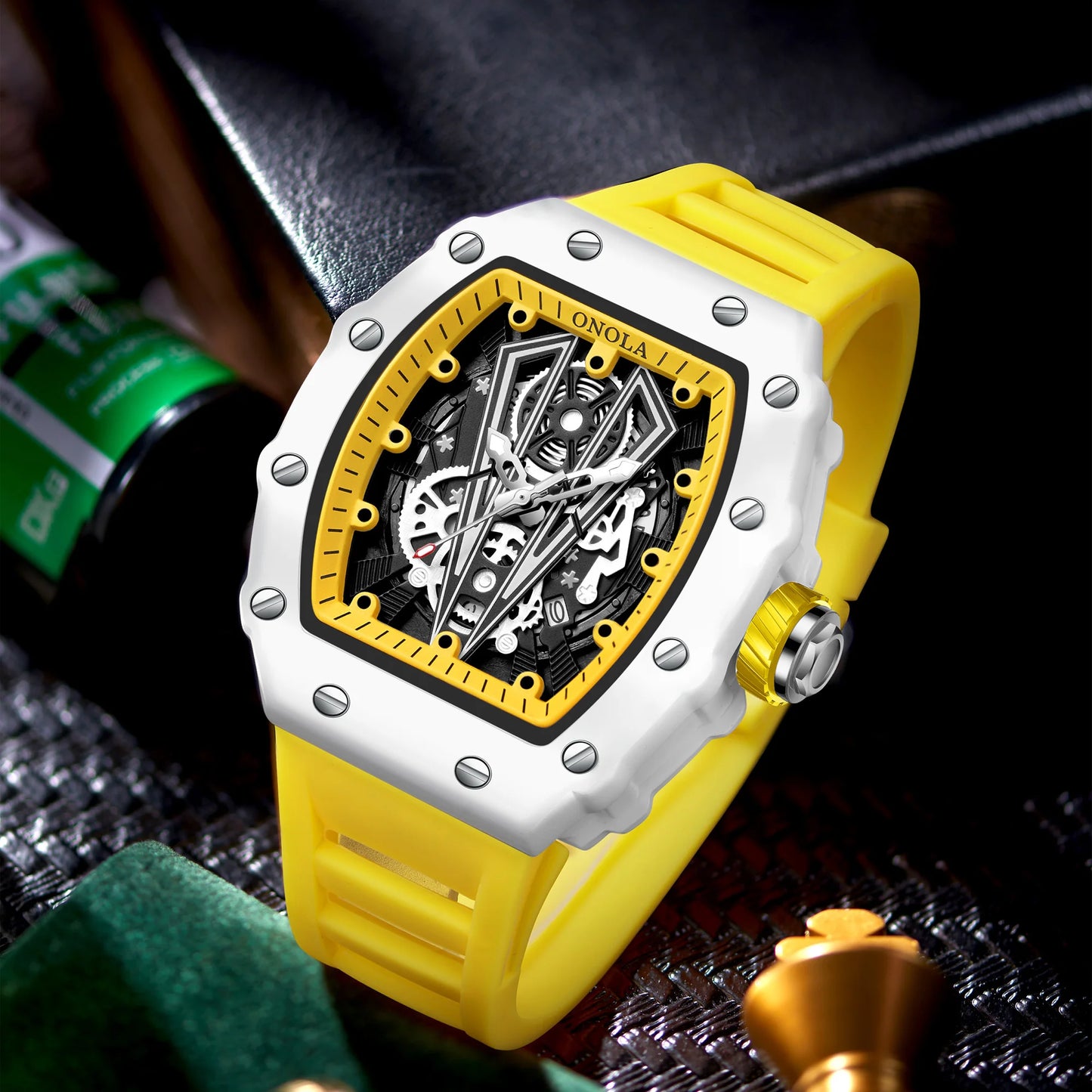 High Quality Men's Watch Quartz ONOLA Fashion Clock Waterproof Silicone Tape Watch for Men