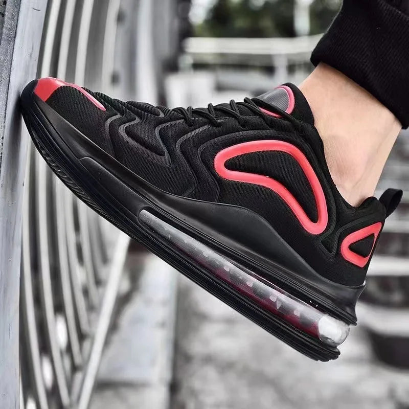 Low-Top Running Shoes Men's Large Size Air-Cushioned Casual Thick-Heeled Breathable Wear-Resistant Stripe Pattern Sports Shoes