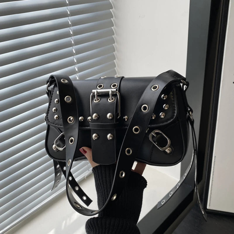 Shoulder Bag for Women Punk Style Purse PU Leather Rock Fashion Handbags with Rivet Small Trendy Armpit Purse