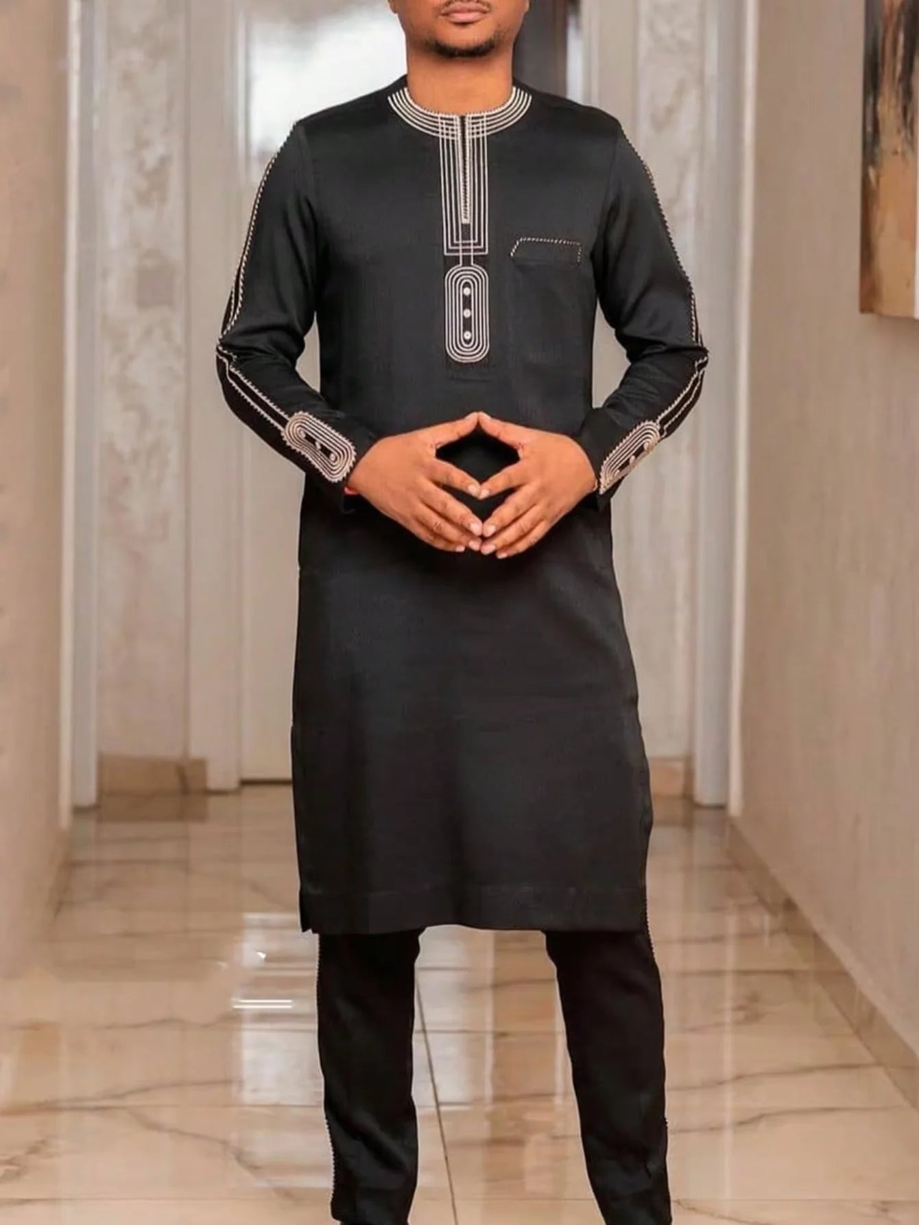 2026 New African Traditional Men's Set Casual Slim Fit Men's Suit Fashion Travel Men's Set Kaunda Style Men's Two Piece Set