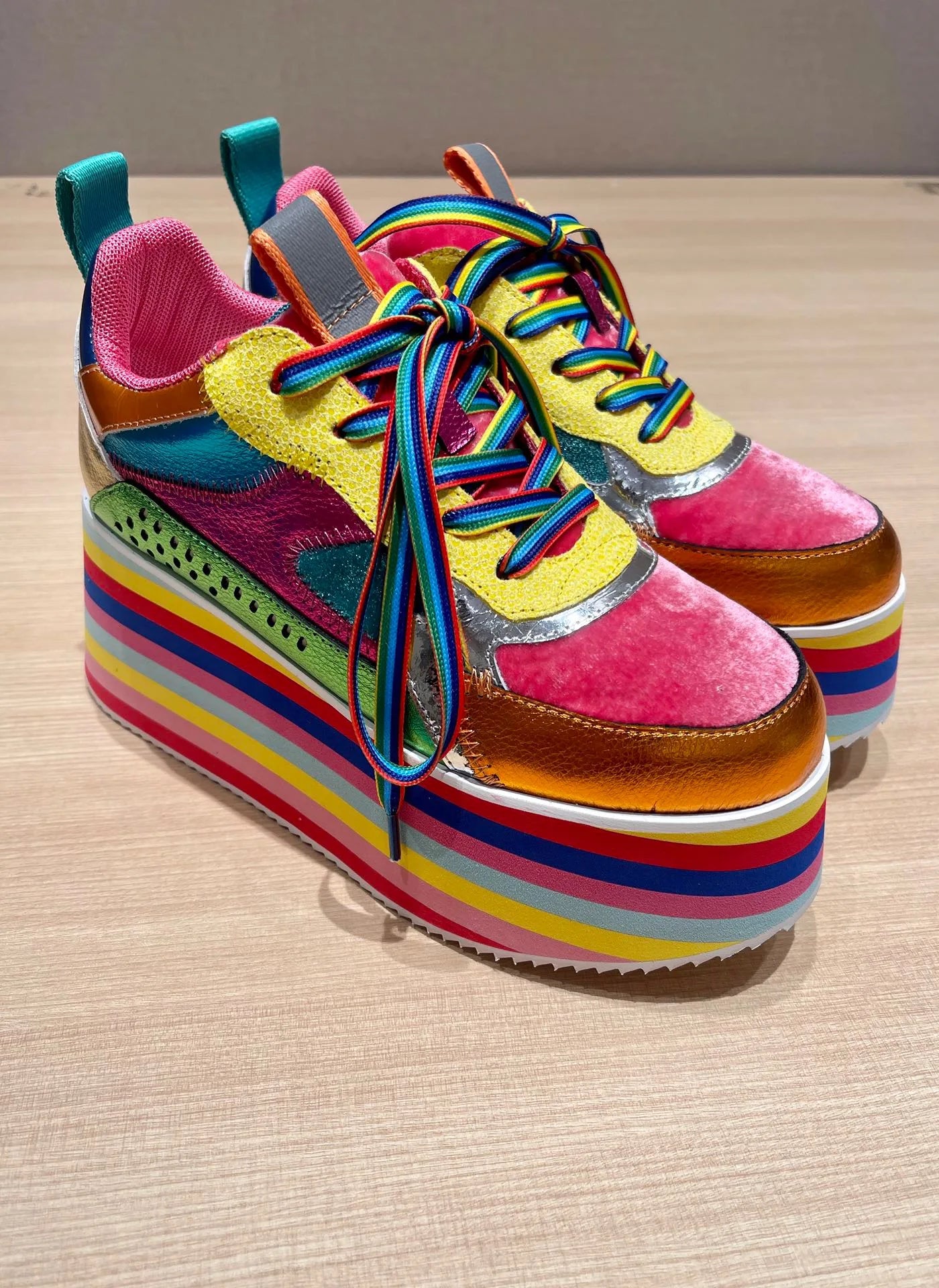 Spring Autumn Women Colourful Sneakers High Platform Shoes Heels Chunky Casual Dad Shoe Genuine Leather Thick Bottom Fashion New