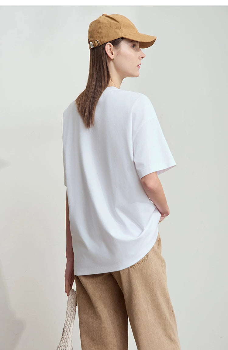 AMII Summer Casual T-shirt for Women 2025 Print Round Neck Short Sleeve Shirts Lady Fashion New Loose Clothes Woman 12522007