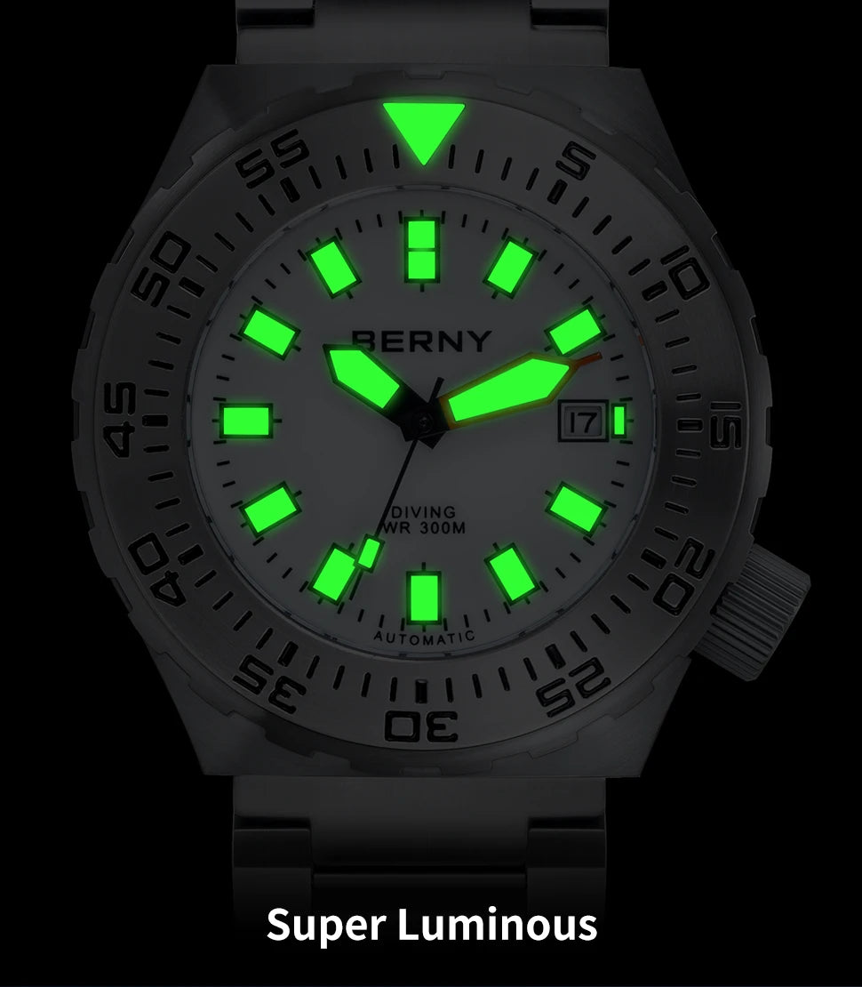 BERNY Automatic 30ATM Diver Men Watch Mechanical Wristwatches Waterproof Male Top Super Luminous Sapphire Sport Diving Watches