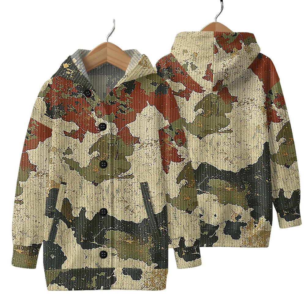 Trendy Camouflage Hooded Cardigan Coats Soft Button-Up Front All-Season Comfort for Outdoor & Indoor Wear Durable Casual Style