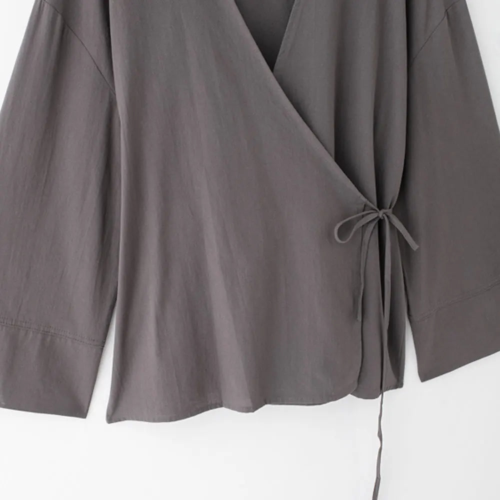 Women Fashion With Tied Loose Kimono Blouses And High Elastic Waist Side Pockets Pants Female Two Piece Sets Mujer BAZAARHUBO