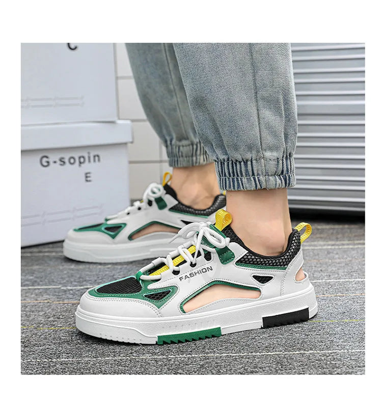 Breathable Men's Vulcanized Shoes Lace-ups Outdoor Running Shoes Comfortable Mens Sandals Mesh Casual Sneakers Summer New Tenis