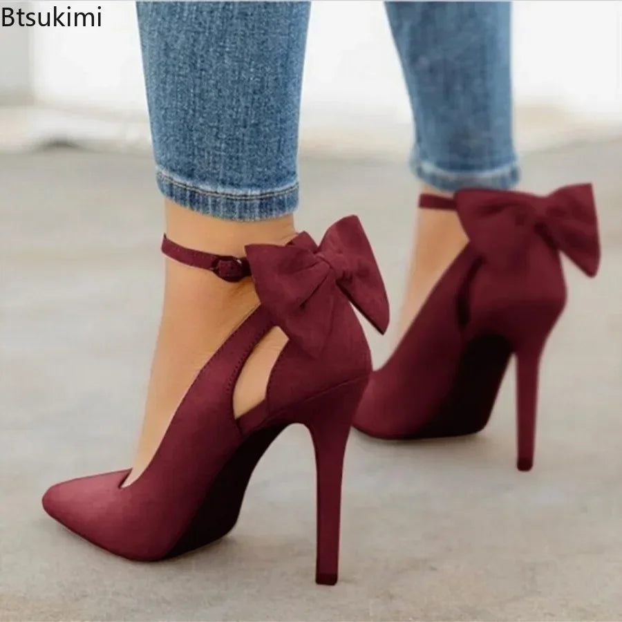 New2026 Women's Sexy High Heels Pumps Pointed Toe Buckle Strap Shoes Sweet Butterfly Party Pumps Wedding Ladies Shoes Large Size