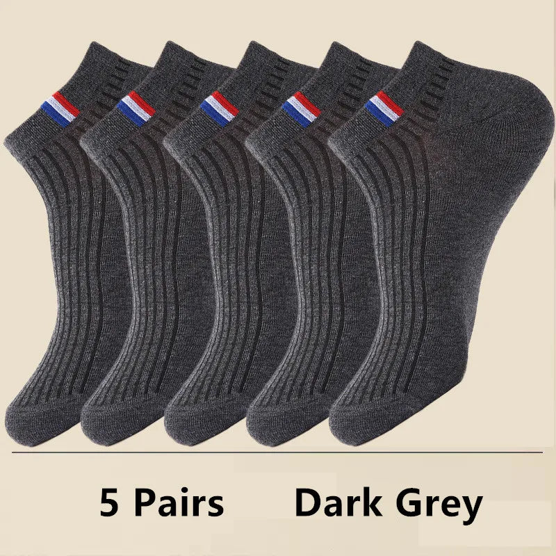 5 Pairs Thin Boat Socks Summer Blending Plain Color Mens Casual Breathable Sweat Absorbing Calibration