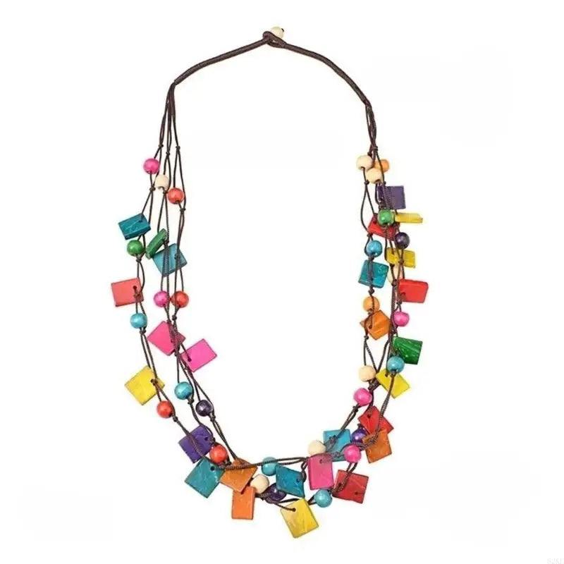 Multilayer Colorful Irregular Pendant Necklace African Styles Wood Beads Jewelry Accessory for Women Casual Wear
