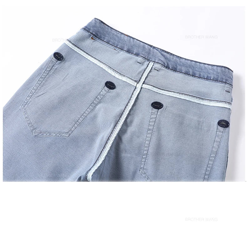 Lyocell Ice Silk Jeans Men's Summer Ultra-thin Loose Straight Denim Pants Soft Comfortable Brand Male Light Blue Trousers