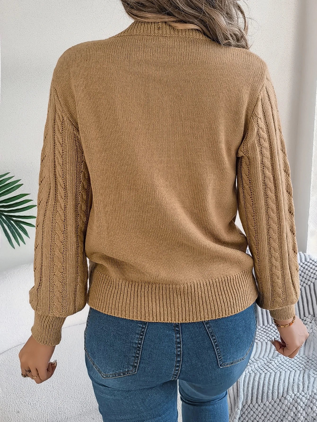 Autumn and Winter Casual Solid Color O-Neck Hollow Out Long Sleeved Pullover Sweater BAZAARHUBO