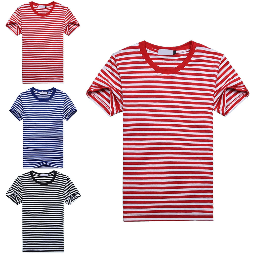 Men Tshirts Navy Shirt Blue And White Striped Short-sleeved Sports Men's T-shirt Couple Parent-child Tops O-Neck Casual Tees