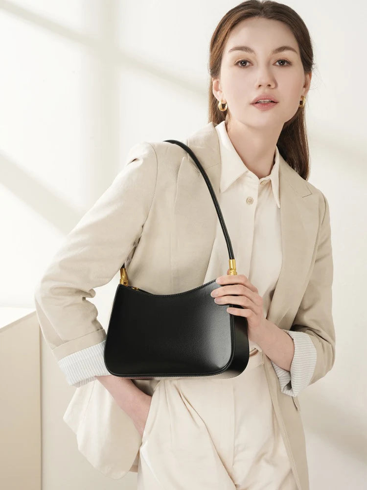 Zency Premium Cow Leather Fashion Shoulder Handbag for Women Trendy 2025 Luxury Designer Underarm Bag