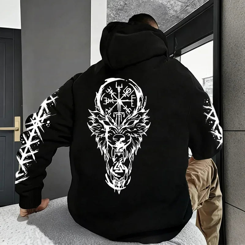 Mens Ancient Norse Raven Wolf Hooded Sweatshirt 2025 Trendy Winter Autumn Casual Sporty Jogger Top Outwear Fashion Man Hoodie