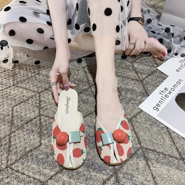 Slides Kawaii Shoes Round Toe Cute Women's Slippers and Ladies Sandals Mules Summer 2025 Flat Outside Comfortable Elegan Y 39 W