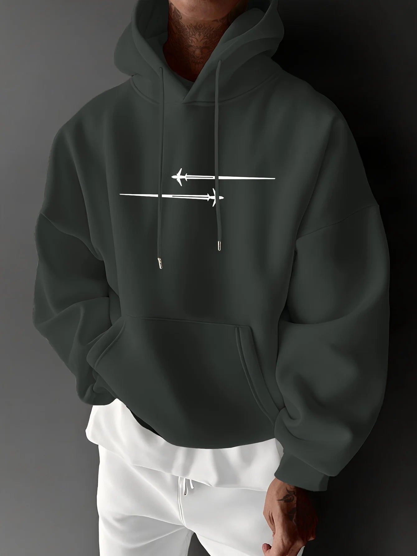 Men's top men's long sleeved round neck loose plus size autumn and winter hooded sweatshirt T-shirt top BAZAARHUBO