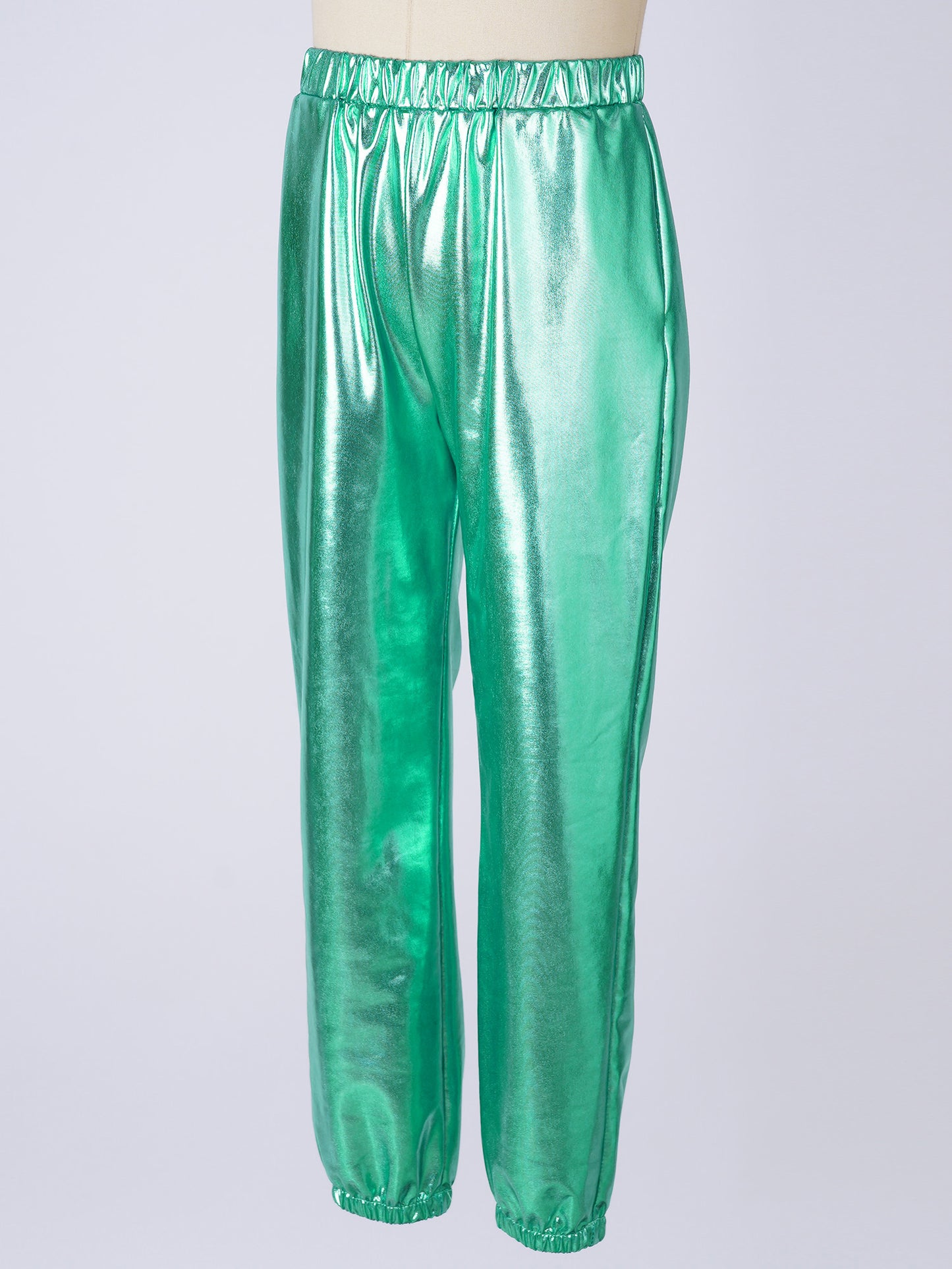 Kids Girls Fashion Party Clothes Glossy Metallic Elastic High Waist Dance Pants Hip Hop Trousers Streetwear Dancewear Sweatpant