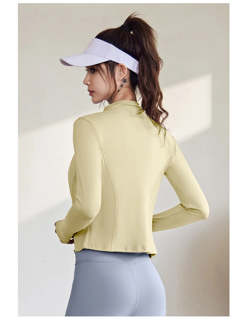 2026 Spring and Summer New Women's Fitness Jacket Quick-drying Collar Yoga Clothes Long-sleeved Breathable Sports Cycling Top