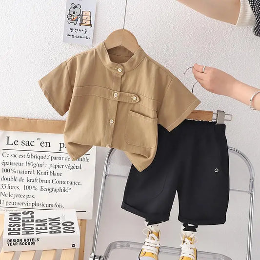 Summer Chidren Clothing Set Casual Boys Suit Kids Short Sleeve Shirt And Pants 2 PCs Clothes Suit