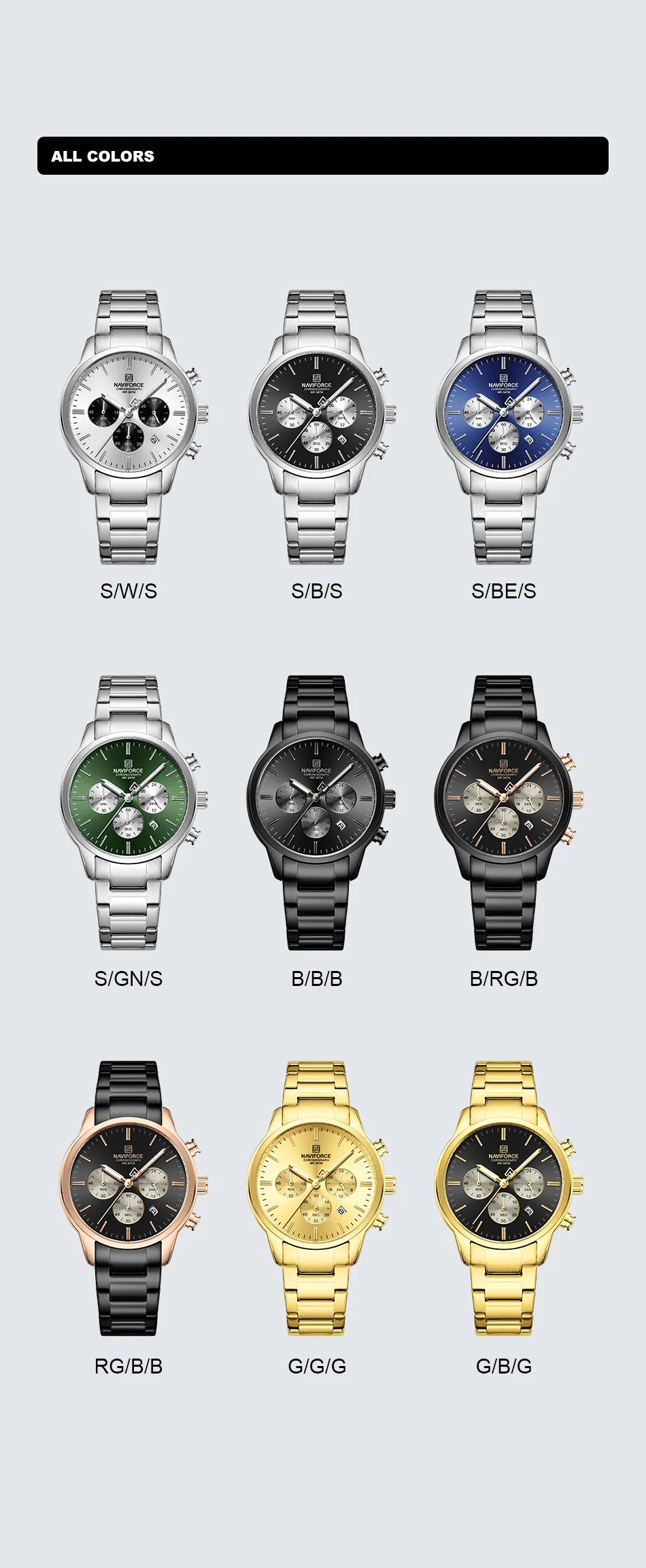 NAVIFORCE New Style Sporty 3ATM Waterproof Shockproof Stainless Strap  Man's Wristwatch Luxury Fashion Quartz Watches Men‘s Gift