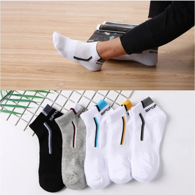 5pairs of Men's Women's Seasonal Fashionable Sports Socks with Striped Cotton Sweat Absorbing Breathable Comfortable Ankle Socks