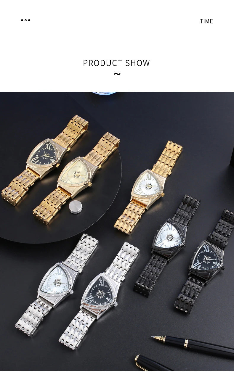 Golden Triangle Men Quartz Watch Unique Design Luxury Watches For Male Clock Sports Waterproof Men Wrist Watches Stainless Steel