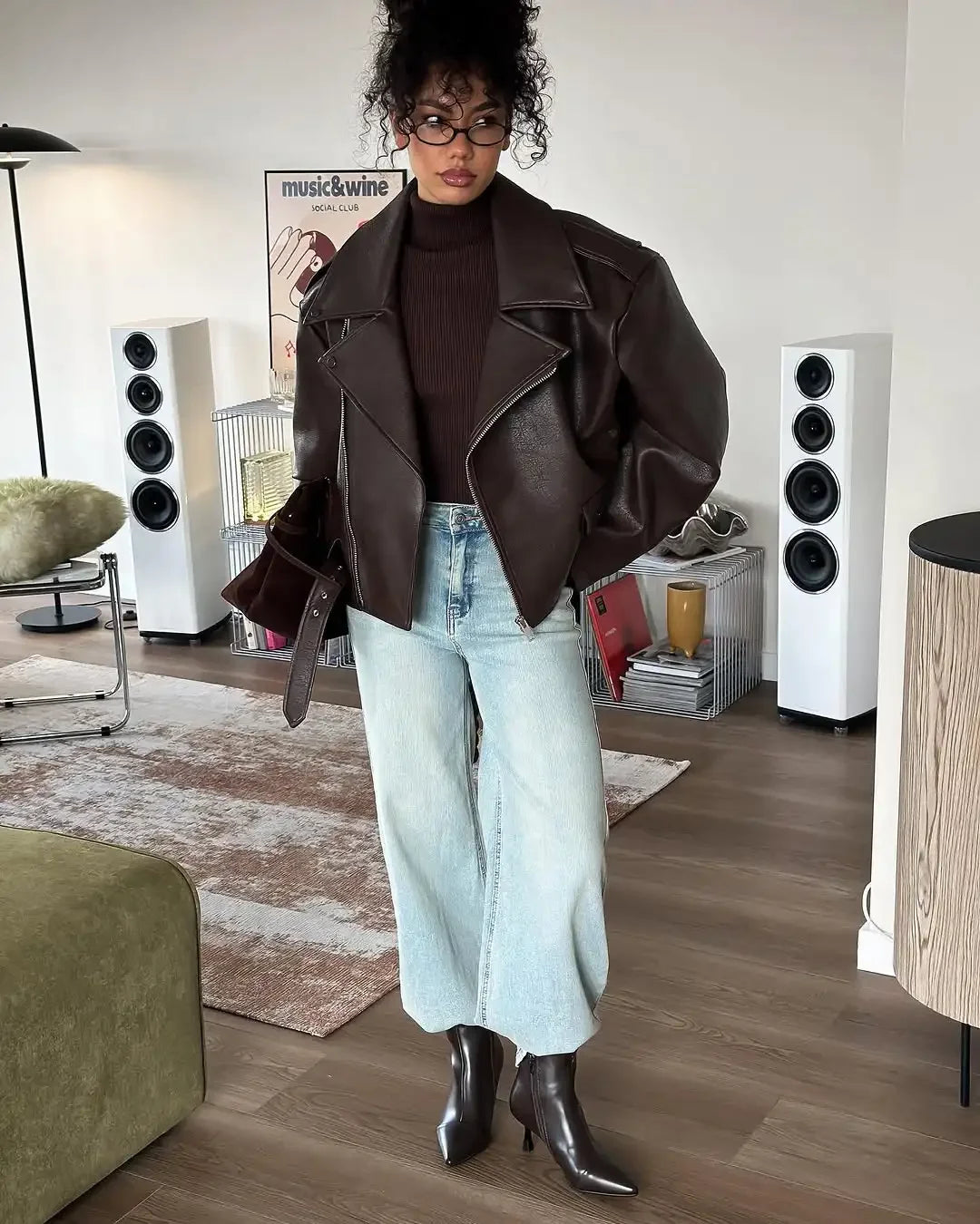 Casual Dark Red  Zipper Leather Short Jackets Women Long Sleeve Lace Up Lapel Loose Button Coat Lady Daily High Street Wear 2026