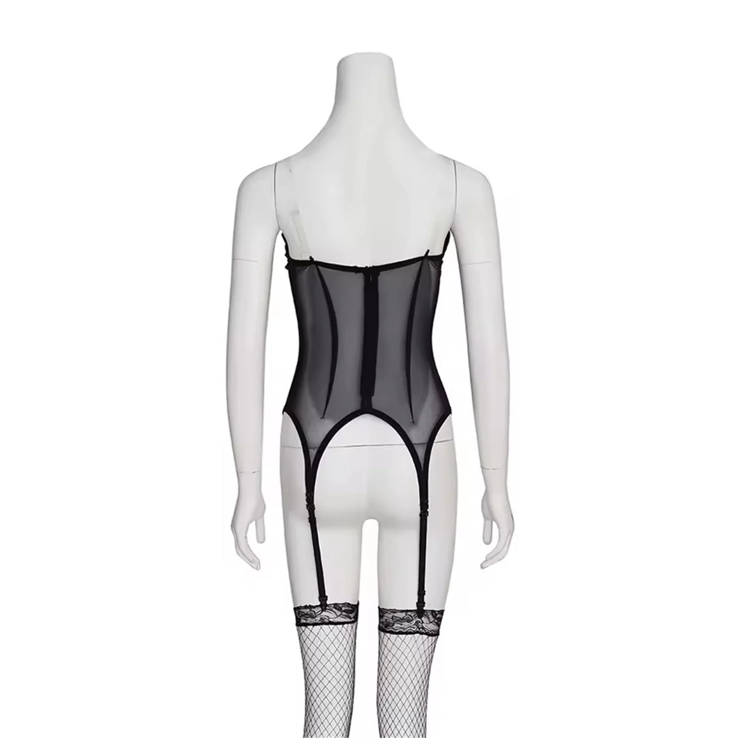Women's Sexy Bodysuit Black Sheer Corset Dress Strappy Pantyhose Nightgown Swimsuit Jumpsuit Fishnet Stockings Uniform