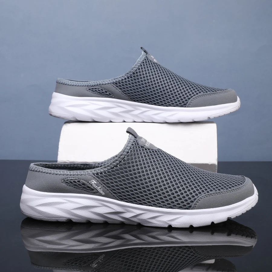 Half Slippers Outdoor High Quality Anti-slip Men Leisure Shoes Mesh Breathable Soft Comfortable Flat-bottomed Slippers