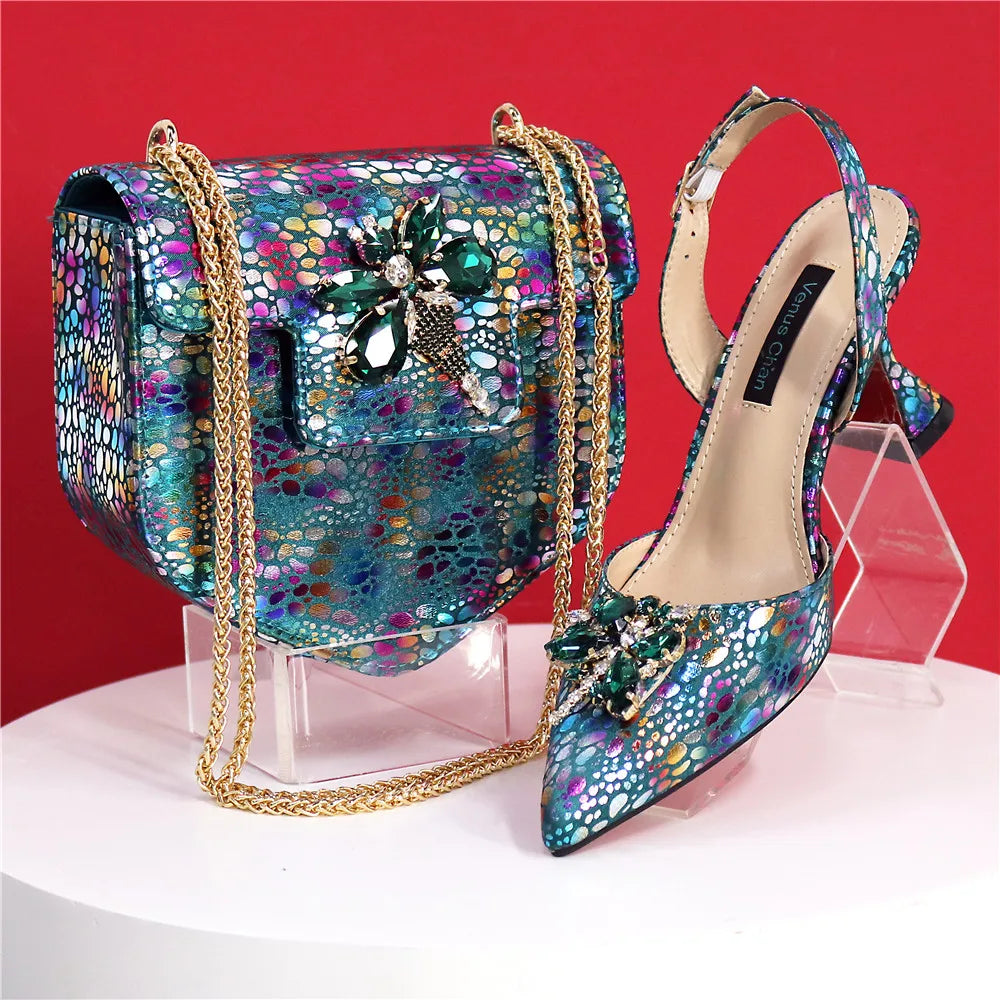 Italian Design African Ladies Party Shoes and Bag Nigerian Fashion Lace Mini Bags and High Heel Pointed Shoes