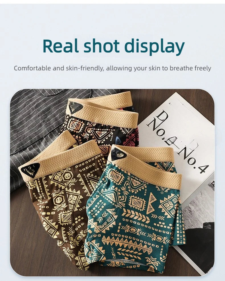 Men's Underwear Is Comfortable and Breathable, with a Trendy American Retro and Ethnic Style. It Is a Men's Mid Rise Shorts