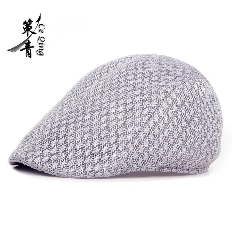 Big Head 58-61cm Summer Men Newsboy Breathable Cap Mesh Cabbie Golf Driving Sun Flat Beret Hats Caps Visors BAZAARHUBO