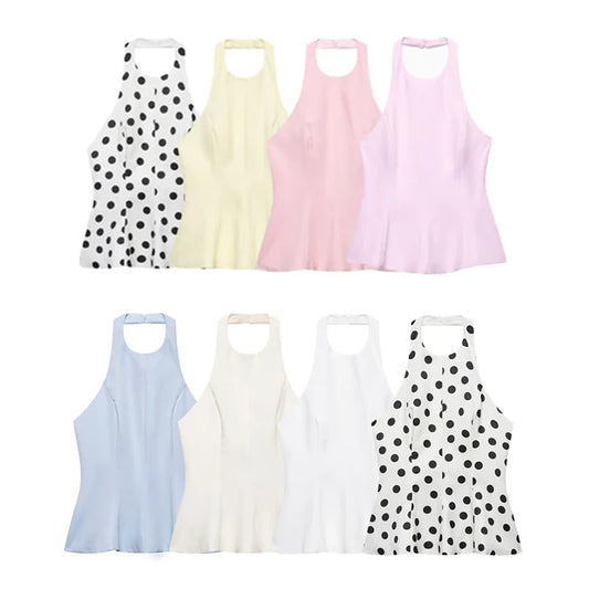 Women's Top 2026 New Summer Multicolor Short Skirt Style Hem Stretch Halter Top for Women Casual Chic Personality Female Top