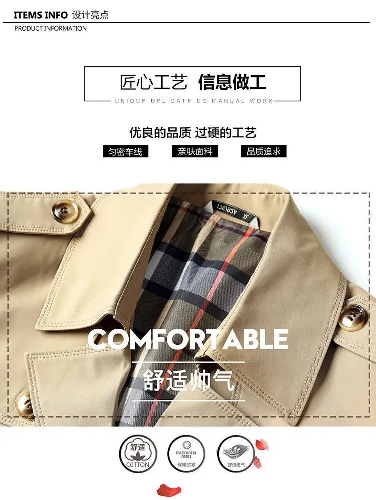 2025 Spring Autumn New Style Windbreaker Men Mid-Length Business Casual Jacket Iron-Free Jacket Large Size Jacket