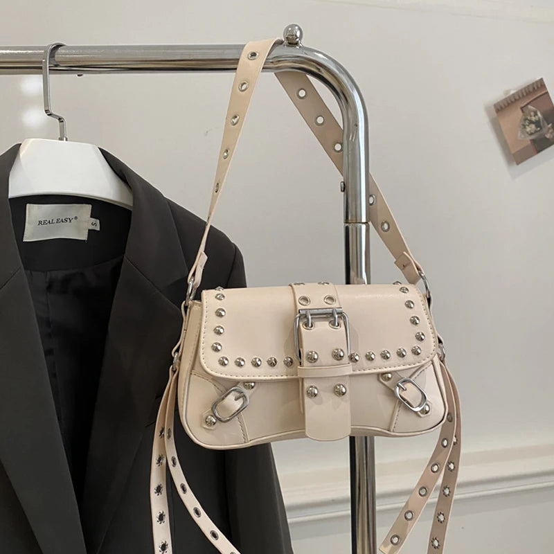 Shoulder Bag for Women Punk Style Purse PU Leather Rock Fashion Handbags with Rivet Small Trendy Armpit Purse