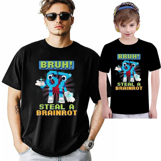 Bruh 67 Meme Steal A Brainrot Pixel T-Shirt Chaotic Humor Y2k Gaming Saying Tee Novelty Gift Boys Fashion Short Sleeve Blouses