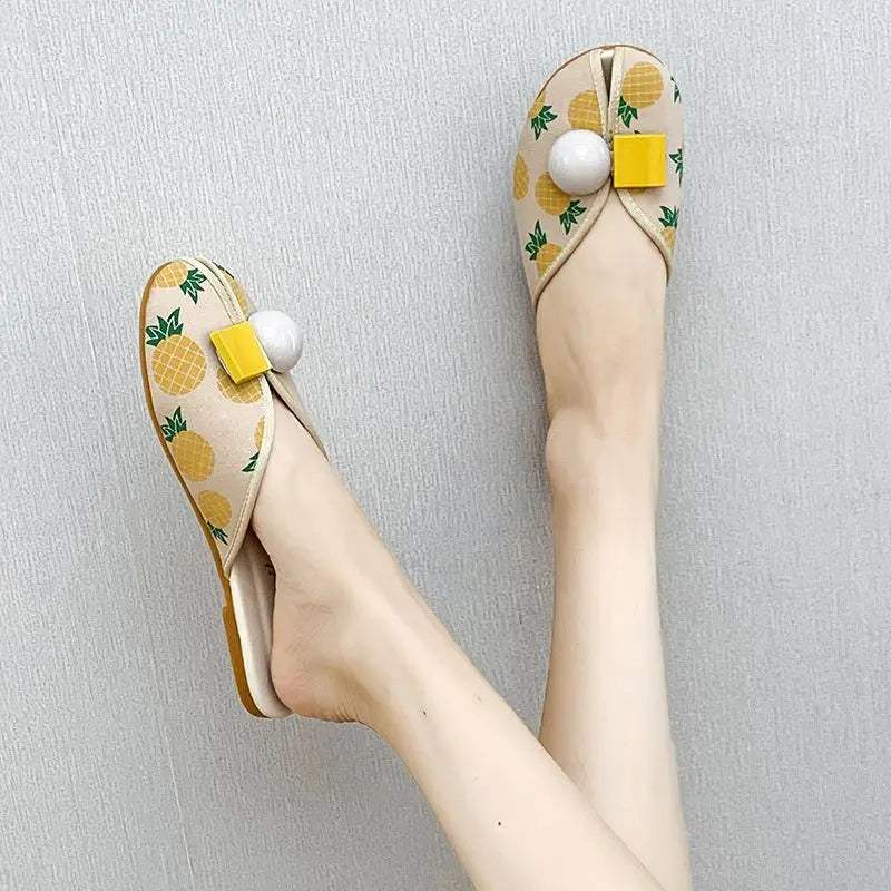 Slides Kawaii Shoes Round Toe Cute Women's Slippers and Ladies Sandals Mules Summer 2025 Flat Outside Comfortable Elegan Y 39 W