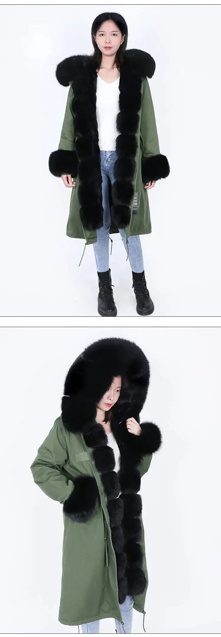 Maomaokong Winter Woman Natural Fur Overcoat Plus Size Black Parkas Raccoon Real Fur Lining Extra Larg Warm Jacket Coats Long