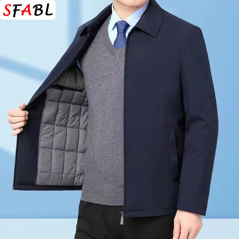 Luxury Thicken Padded Blazers for Men Social Jackets Men's Winter Jacket Windbreak Fleece Lining Business Office Dress Coat XXXL
