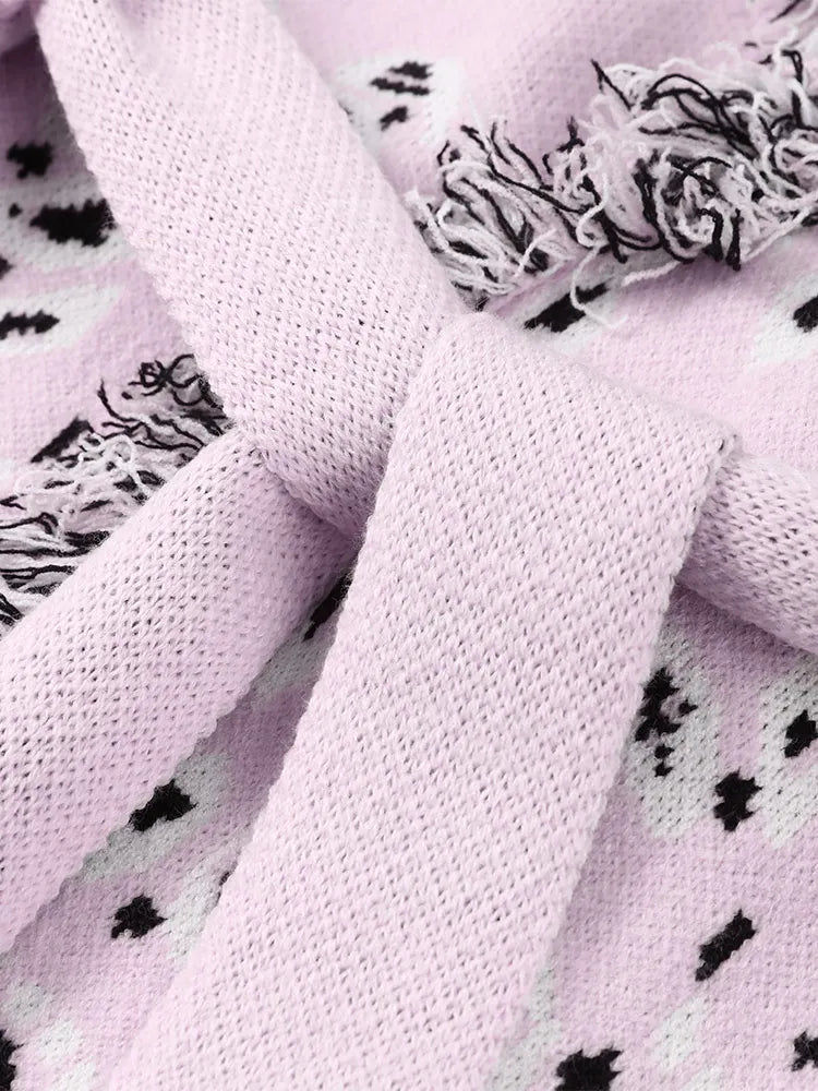 2026 Spring Tassel Knitted Jacquard Women's Cardigans Loose Patchwork V-neck Long Sleeve Thick Warm Sweater Lady New Knitwear