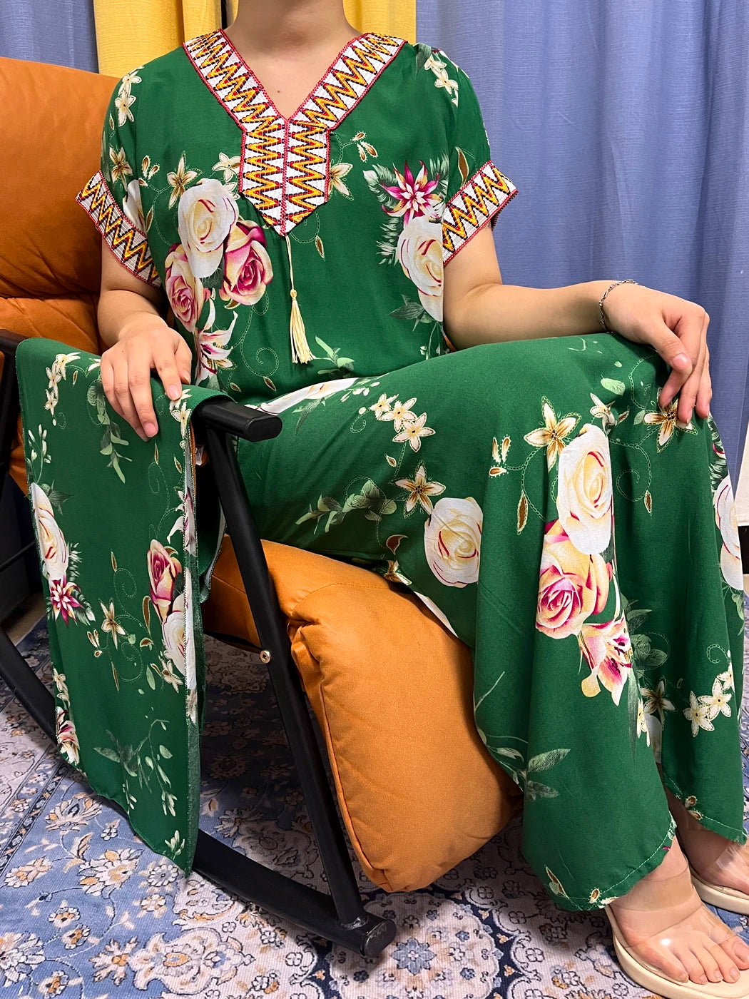 Abayas For Women 2023 Dubai  Fashion Printed Flower Cotton V-neck Slim Fit Short Femme Robe African Woman Dresses With Headscarf