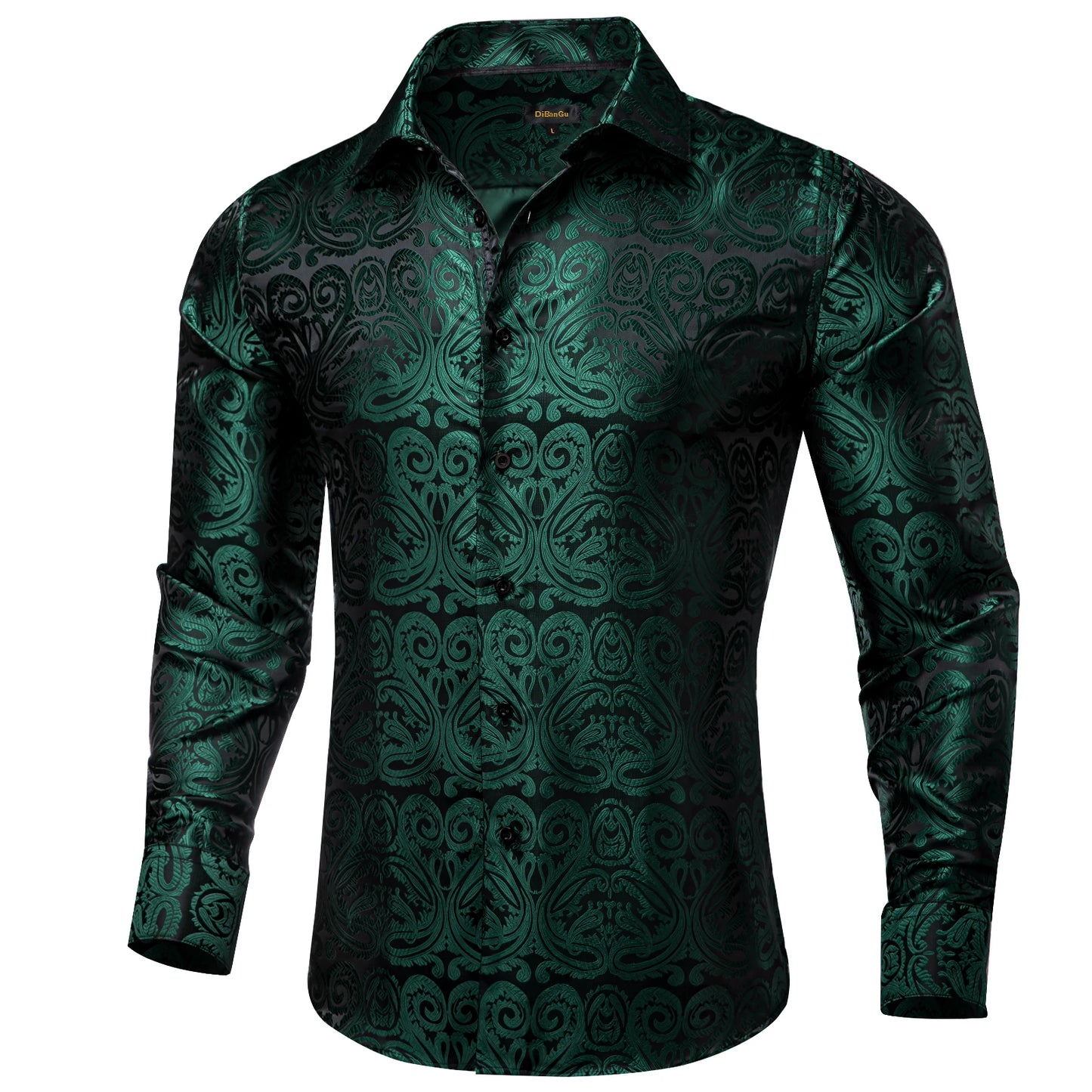 Luxury Purple Paisley Polyester Shirts for Men Long Sleeve Wedding Prom Men Clothing Button Down Collar Social Dress Shirt