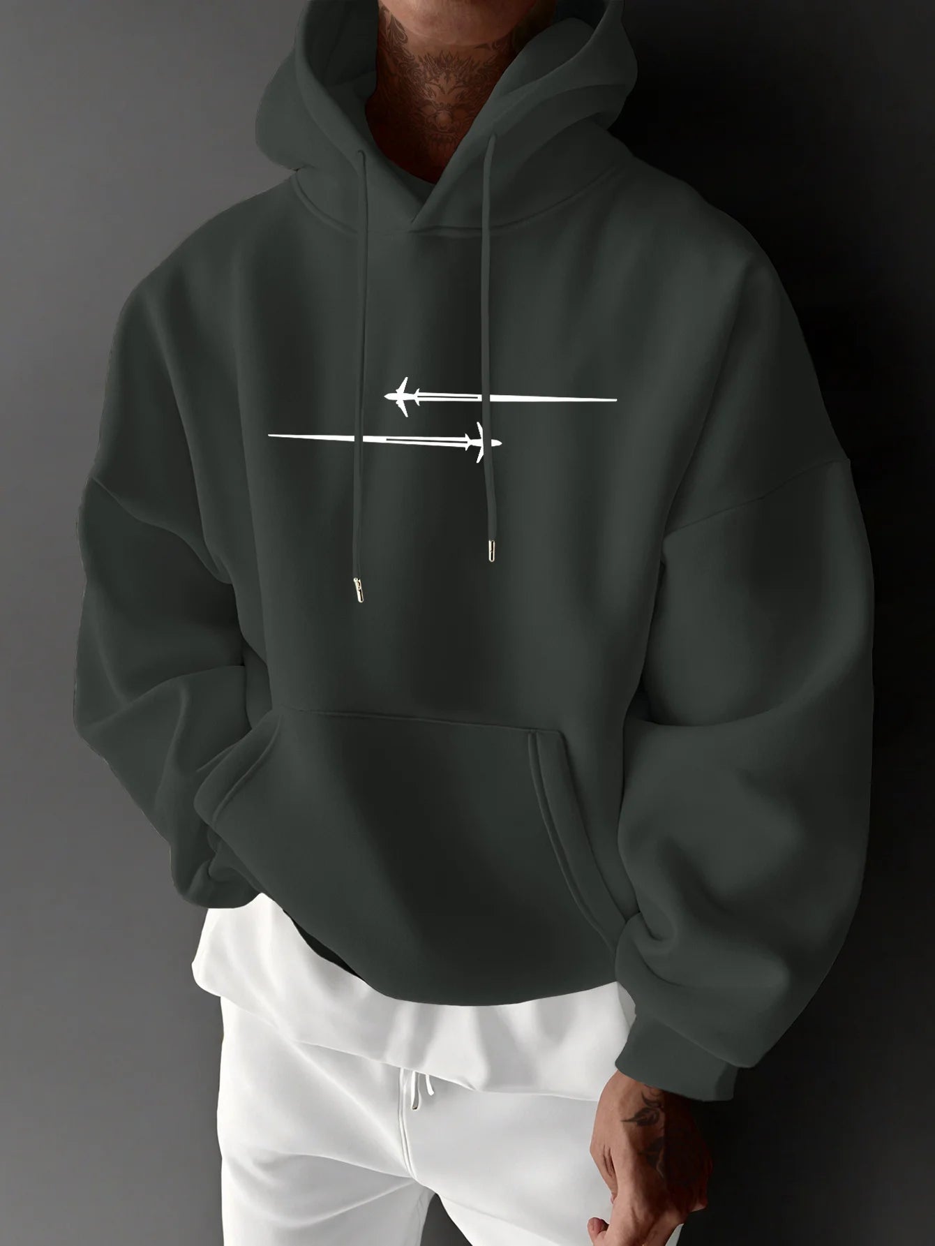 Men's top men's long sleeved round neck loose plus size autumn and winter hooded sweatshirt T-shirt top BAZAARHUBO