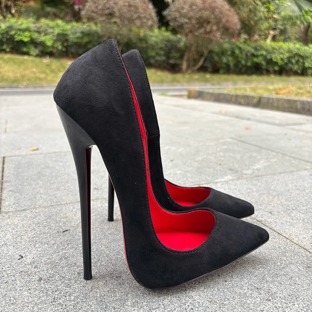 2026 Newly Black 16cm Ultra High Heels SEXY Suede Woman Pumps Slip on Pointed toe Flock Photograph T-stage Show Unisex Shoes
