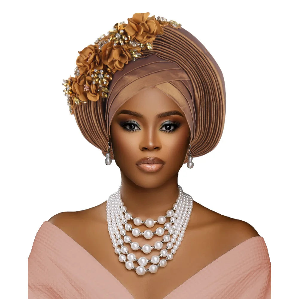 Fashion African Headtie Turban Nigeria Head Ties Flowers Already Made Auto Gele Women Head Wraps for Wedding Party Headpiece New
