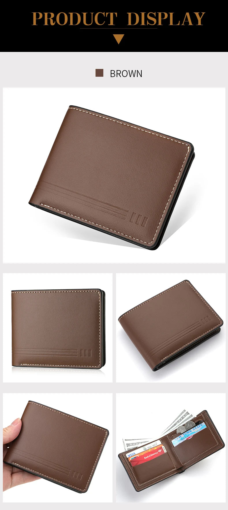 Men's Business Retro Short Wallet PU Leather Zipper Coin Purse Multi-Slot Multi-Functional Men's Wallet